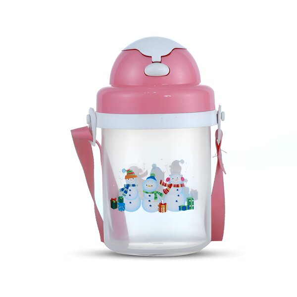School Push Bottle With Belt 500 ML-Trans & Pink