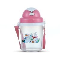 School Push Bottle With Belt 300 ML-Trans & Pink